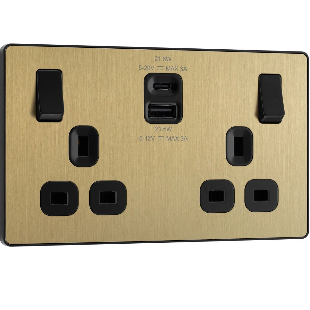 BG Evolve Satin Brass 13A Double USB Socket With 22W A+C Ports PCDSB22UAC22B 4 BG Evolve Satin Brass 13A Double USB Socket With 22W A+C Ports PCDSB22UAC22B - Image 2
