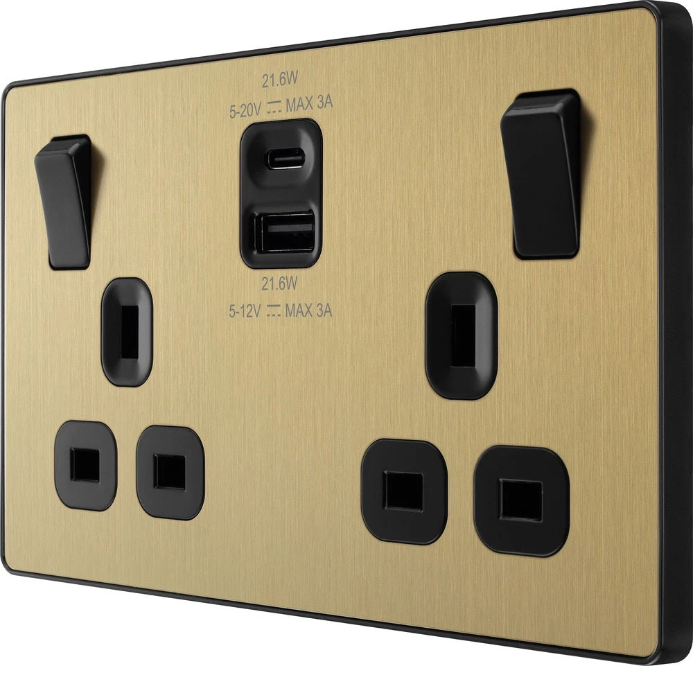 BG Evolve Satin Brass 13A Double USB Socket With 22W A+C Ports PCDSB22UAC22B 5 BG Evolve Satin Brass 13A Double USB Socket With 22W A+C Ports PCDSB22UAC22B - Image 3