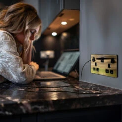 BG Evolve Satin Brass 13A Double USB Socket With 45W A+C Ports PCDSB22UAC45B -RS Electrical Supplies BG Evolve Polycarbonate Satin Brass Double USB Socket With A C Ports PCDSB22UAC45B kitchen