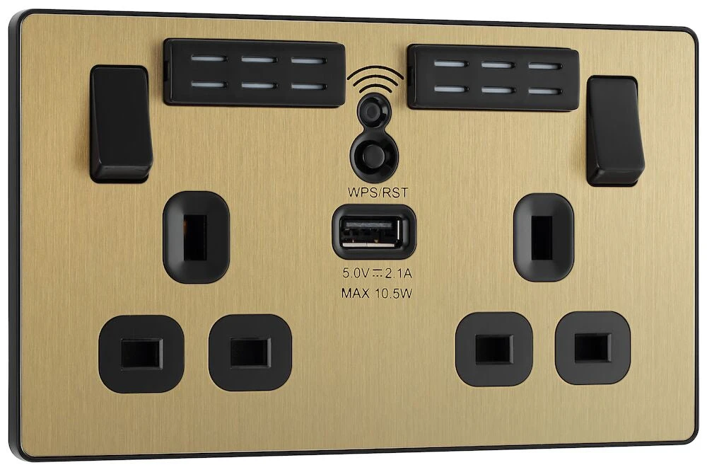 BG Evolve Satin Brass WiFi Extender With 13A Double USB Socket PCDSB22UWRB 4 BG Evolve Satin Brass WiFi Extender With 13A Double USB Socket PCDSB22UWRB - Image 2