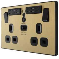 BG Evolve Satin Brass WiFi Extender With 13A Double USB Socket PCDSB22UWRB 10 BG Evolve Satin Brass WiFi Extender With 13A Double USB Socket PCDSB22UWRB -RS Electrical Supplies BG Evolve Polycarbonate Satin Brass Double USB Socket With Wifi Extender PCDSB22UWRB right