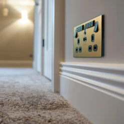 BG Evolve Satin Brass WiFi Extender With 13A Double USB Socket PCDSB22UWRB 13 BG Evolve Satin Brass WiFi Extender With 13A Double USB Socket PCDSB22UWRB -RS Electrical Supplies BG Evolve Polycarbonate Satin Brass Double USB Socket With Wifi Extender PCDSB22UWRB wall