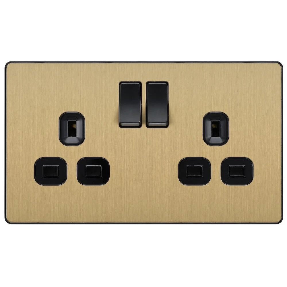 BG Evolve Satin Brass 13A Double Socket 5 Pack PCDSB22B 3 BG Evolve Satin Brass 13A Double Socket 5 Pack PCDSB22B