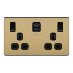 BG Evolve Satin Brass 13A Double USB Socket With 45W A+C Ports PCDSB22UAC45B