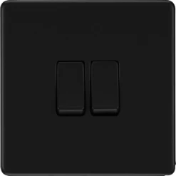 BG Flatplate Screwless Matt Black 2G Intermediate Light Switch FFB2GINT