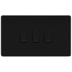 BG Flatplate Screwless Matt Black 3G 2W Light Switch FFB432