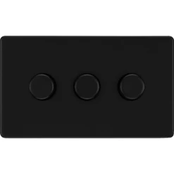 BG Flatplate Screwless Matt Black 3G Dimmer Switch FFB83