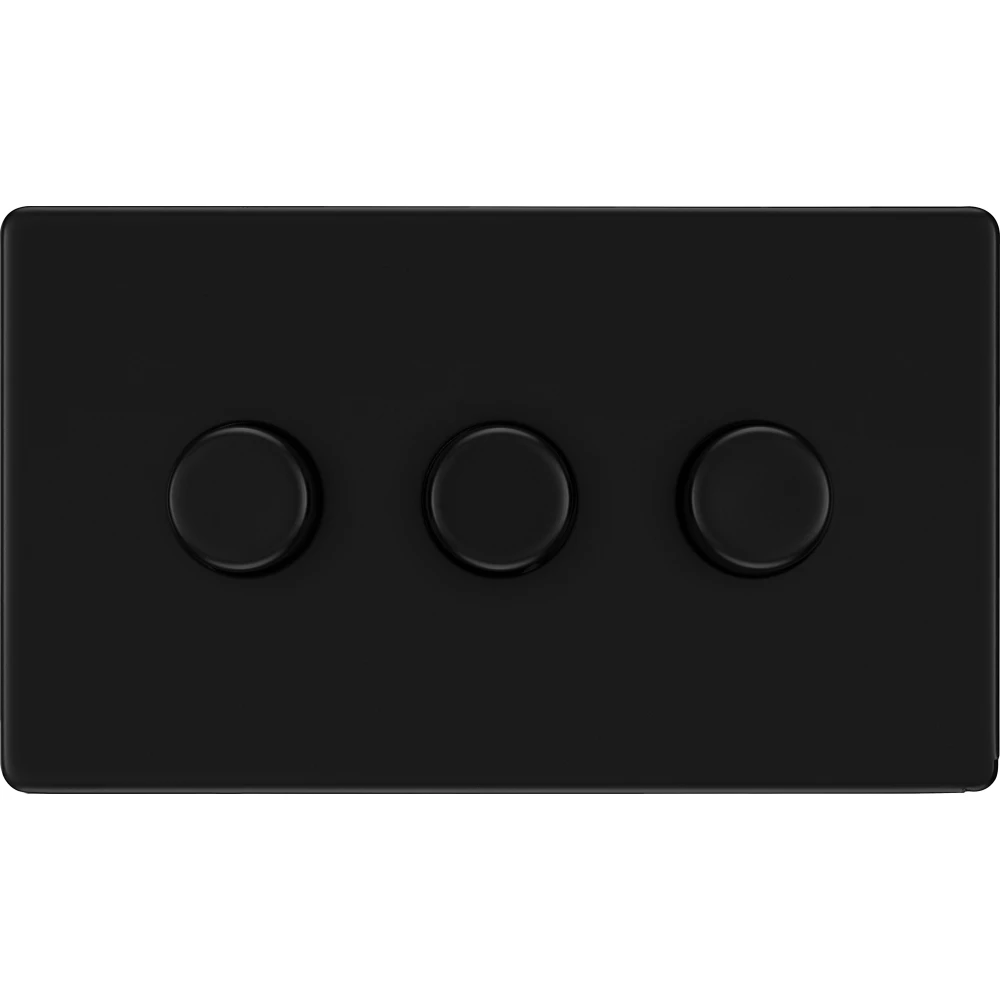 BG Flatplate Screwless Matt Black 3G Dimmer Switch FFB83 3 BG Flatplate Screwless Matt Black 3G Dimmer Switch FFB83