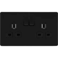 BG Flatplate Screwless Matt Black 13A Double Socket FFB22B