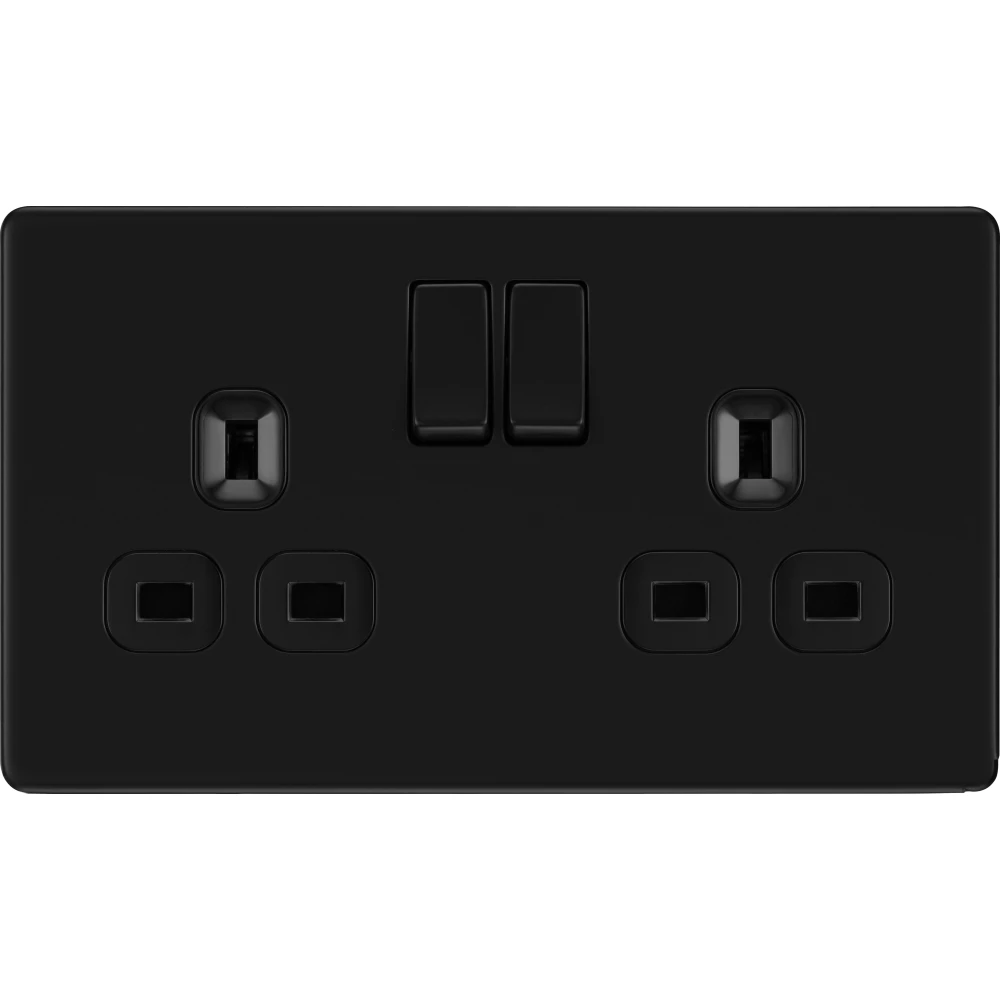 BG Flatplate Screwless Matt Black 13A Double Socket FFB22B 3 BG Flatplate Screwless Matt Black 13A Double Socket FFB22B
