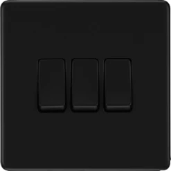 BG Flatplate Screwless Matt Black 3G 2W Light Switch FFB43