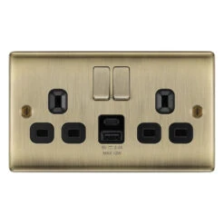 BG Nexus Metal Antique Brass 13A Double USB Socket With 12W A+C NAB22UAC12B