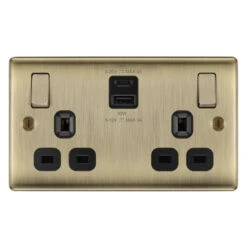 BG Nexus Metal Antique Brass 13A Double USB Socket With 45W A+C NAB22UAC45B