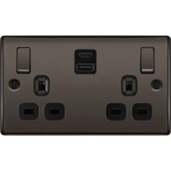 BG Nexus Metal Black Nickel 13A Double USB Socket With 22W A+C Ports NBN22UAC22B