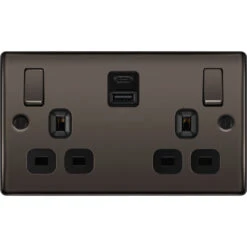 BG Nexus Metal Black Nickel 13A Double USB Socket With 45W A+C Ports NBN22UAC45B