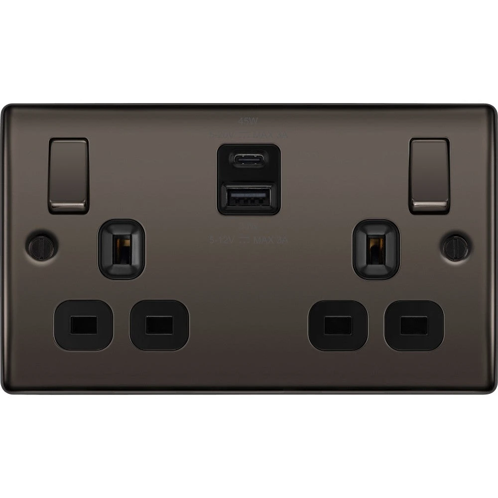 BG Nexus Metal Black Nickel 13A Double USB Socket With 45W A+C Ports NBN22UAC45B 3 BG Nexus Metal Black Nickel 13A Double USB Socket With 45W A+C Ports NBN22UAC45B