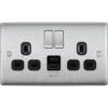 BG Nexus Metal Brushed Steel 13A Double USB Socket With 12W A+C Ports NBS22UAC12B -RS Electrical Supplies BG Nexus Metal Brushed Steel 13A Double USB Socket with 12W A C Ports NBS22UAC12B Available from RS Electrical