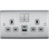 BG Nexus Metal Brushed Steel 13A Double USB Socket With 12W A+C Ports NBS22UAC12G -RS Electrical Supplies BG Nexus Metal Brushed Steel 13A Double USB Socket with 12W A C Ports NBS22UAC12G Available from RS Electrical