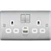 BG Nexus Metal Brushed Steel 13A Double USB Socket With 12W A+C Ports NBS22UAC12W -RS Electrical Supplies BG Nexus Metal Brushed Steel 13A Double USB Socket with 12W A C Ports NBS22UAC12W Available from RS Electrical