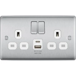 BG Nexus Metal Brushed Steel 13A Double USB Socket With 12W A+C Ports NBS22UAC12W