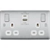 BG Nexus Metal Brushed Steel 13A Double USB Socket With 22W A+C Ports NBS22UAC22W -RS Electrical Supplies BG Nexus Metal Brushed Steel 13A Double USB Socket with 22W A C Ports NBS22UAC22W Available from RS Electrical Supplies