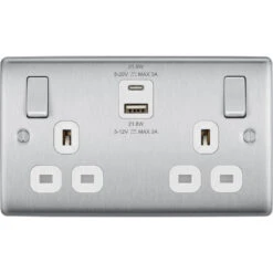 BG Nexus Metal Brushed Steel 13A Double USB Socket With 22W A+C Ports NBS22UAC22W