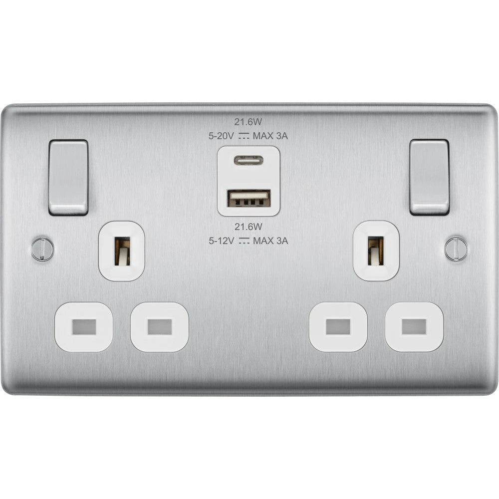 BG Nexus Metal Brushed Steel 13A Double USB Socket With 22W A+C Ports NBS22UAC22W 3 BG Nexus Metal Brushed Steel 13A Double USB Socket With 22W A+C Ports NBS22UAC22W
