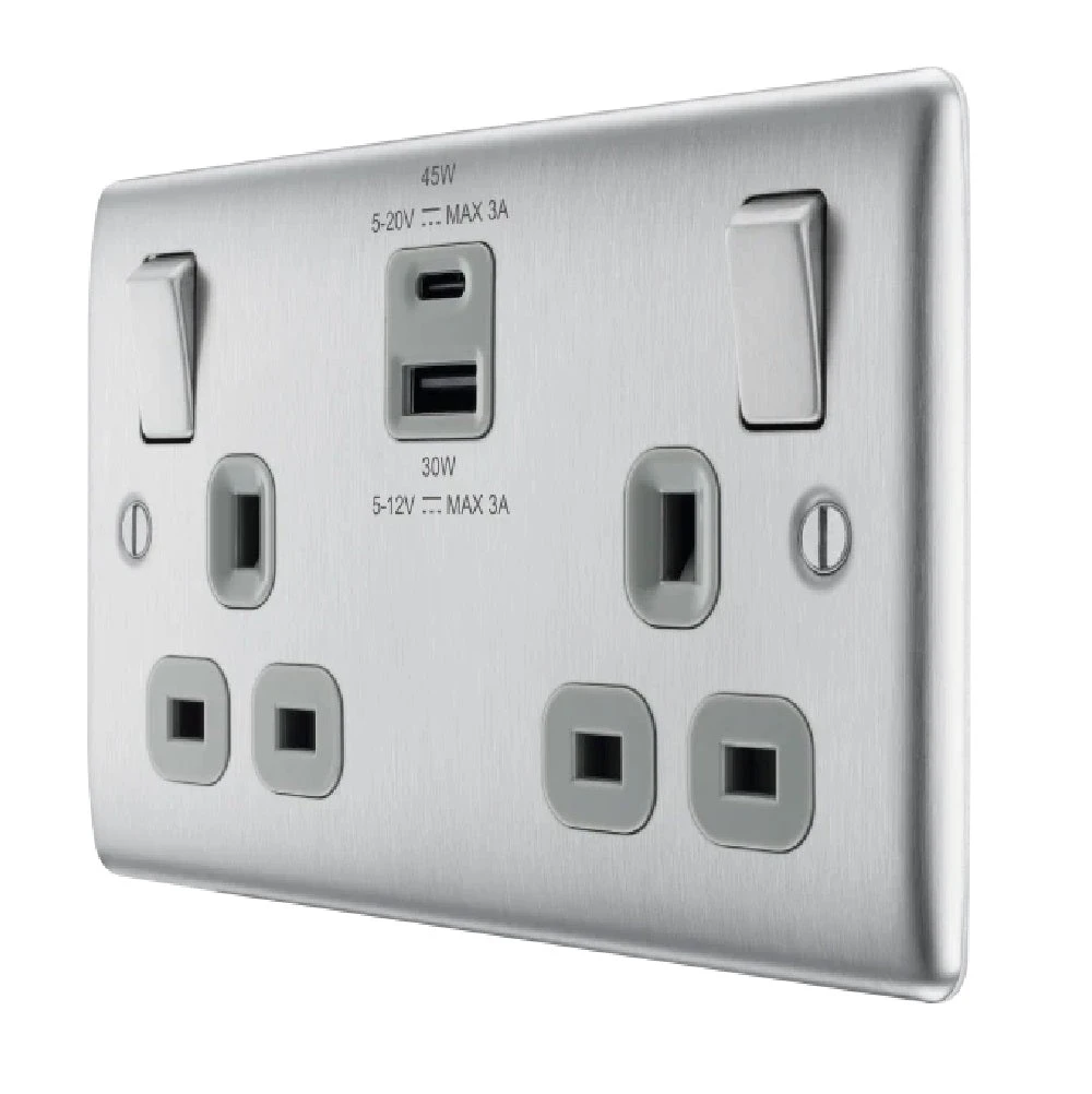 BG Nexus Metal Brushed Steel 13A Double USB Socket With 45W A+C Ports NBS22UAC45G 4 BG Nexus Metal Brushed Steel 13A Double USB Socket With 45W A+C Ports NBS22UAC45G - Image 2