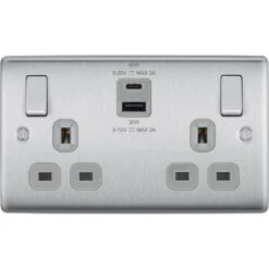 BG Nexus Metal Brushed Steel 13A Double USB Socket With 45W A+C Ports NBS22UAC45G