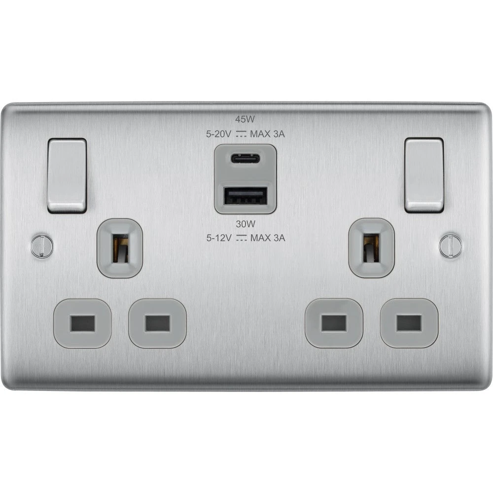 BG Nexus Metal Brushed Steel 13A Double USB Socket With 45W A+C Ports NBS22UAC45G 3 BG Nexus Metal Brushed Steel 13A Double USB Socket With 45W A+C Ports NBS22UAC45G