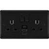 BG Nexus Metal Matt Black 13A Double USB Socket With 12W A+C NFB22UAC12B -RS Electrical Supplies BG Nexus Metal Matt Black Double A C USB Socket 12W NFB22UAC12B Available from RS Electrical Supplies