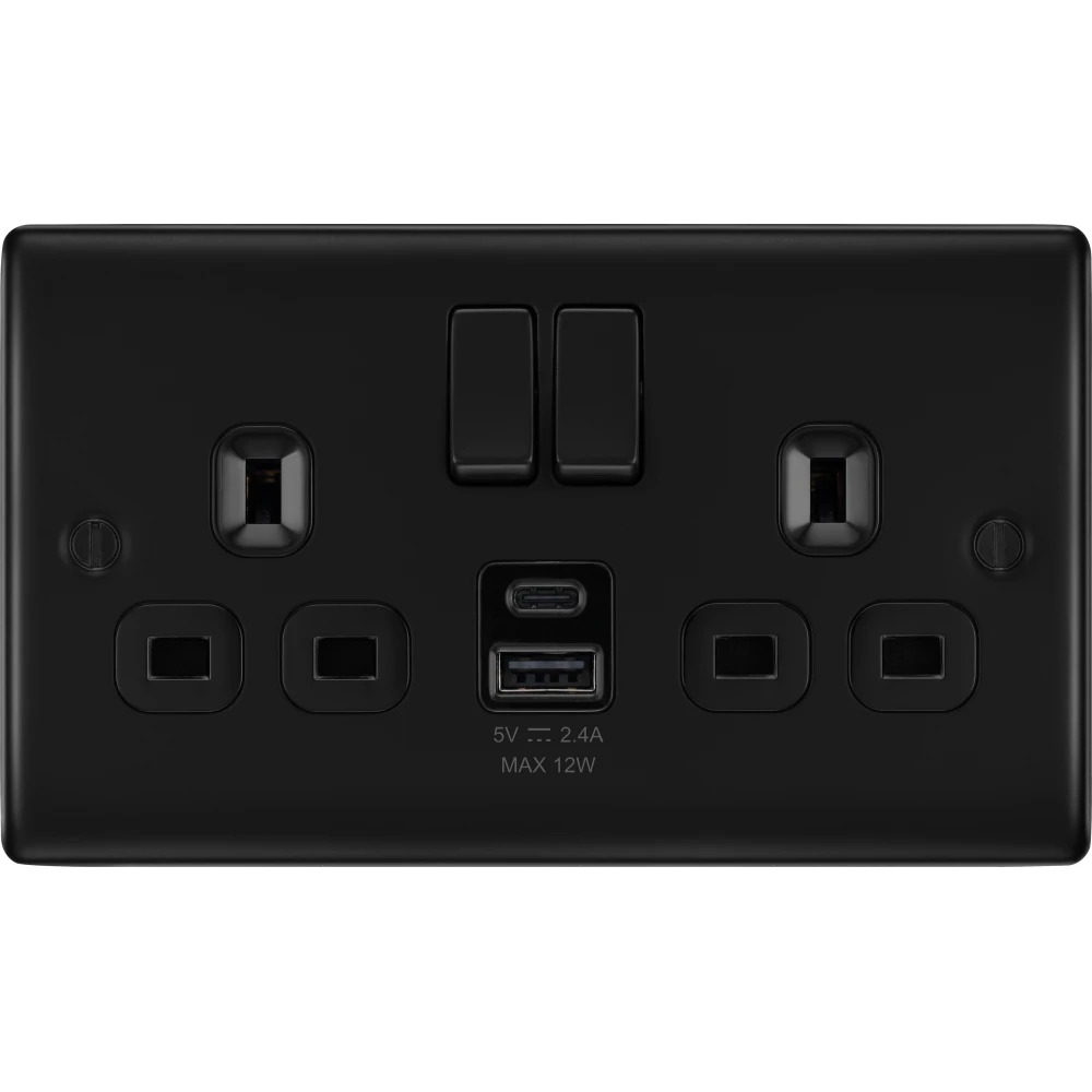 BG Nexus Metal Matt Black 13A Double USB Socket With 12W A+C NFB22UAC12B 3 BG Nexus Metal Matt Black 13A Double USB Socket With 12W A+C NFB22UAC12B