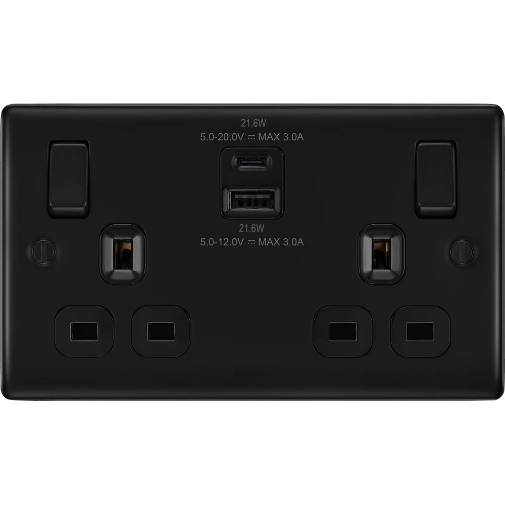 BG Nexus Metal Matt Black 13A Double USB Socket With 22W A+C NFB22UAC22B 3 BG Nexus Metal Matt Black 13A Double USB Socket With 22W A+C NFB22UAC22B