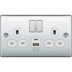 BG Nexus Metal Polished Chrome 13A Double USB Socket With 12W A+C Ports NPC22UAC12W