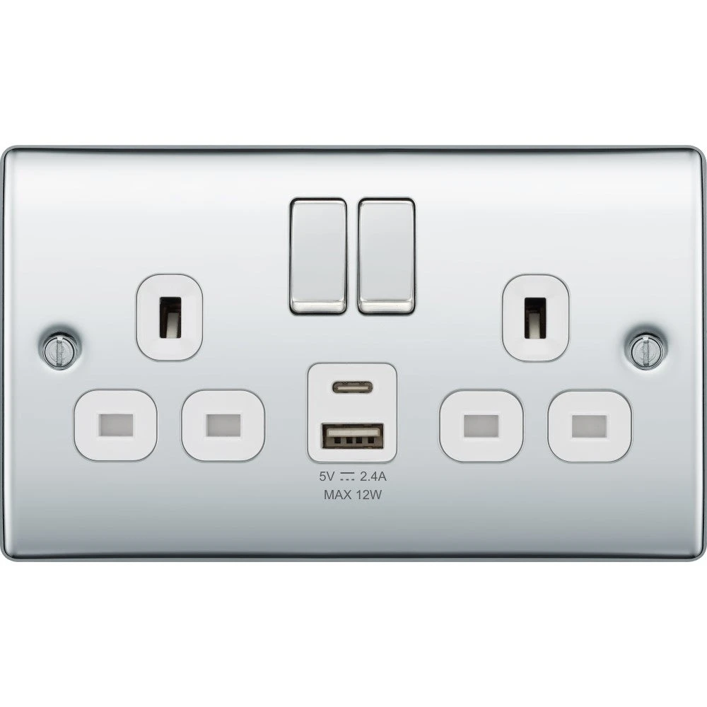 BG Nexus Metal Polished Chrome 13A Double USB Socket With 12W A+C Ports NPC22UAC12W 3 BG Nexus Metal Polished Chrome 13A Double USB Socket With 12W A+C Ports NPC22UAC12W