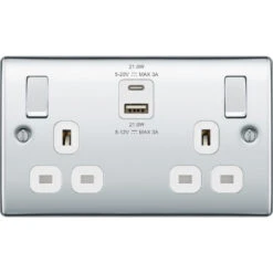 BG Nexus Metal Polished Chrome 13A Double USB Socket With 22W A+C Ports NPC22UAC22W