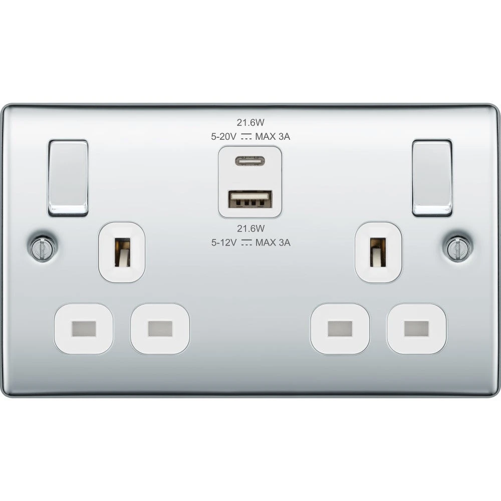 BG Nexus Metal Polished Chrome 13A Double USB Socket With 22W A+C Ports NPC22UAC22W 3 BG Nexus Metal Polished Chrome 13A Double USB Socket With 22W A+C Ports NPC22UAC22W