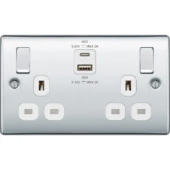BG Nexus Metal Polished Chrome 13A Double USB Socket With 45W A+C Ports NPC22UAC45W
