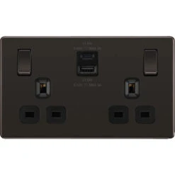 BG Nexus Screwless Black Nickel 13A Double USB Socket 22W A+C FBN22UAC22B