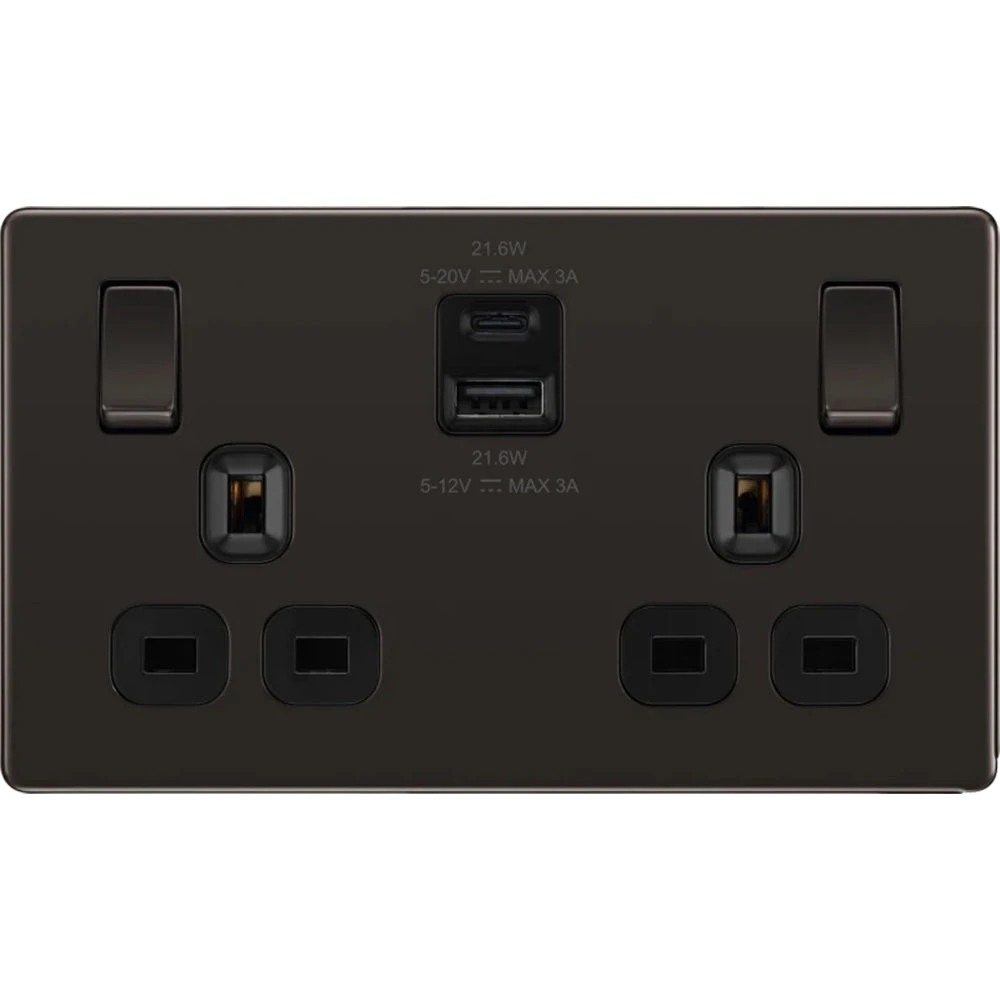 BG Nexus Screwless Black Nickel 13A Double USB Socket 22W A+C FBN22UAC22B 3 BG Nexus Screwless Black Nickel 13A Double USB Socket 22W A+C FBN22UAC22B