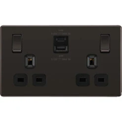 BG Nexus Screwless Black Nickel 13A Double USB Socket 45W A+C FBN22UAC45B