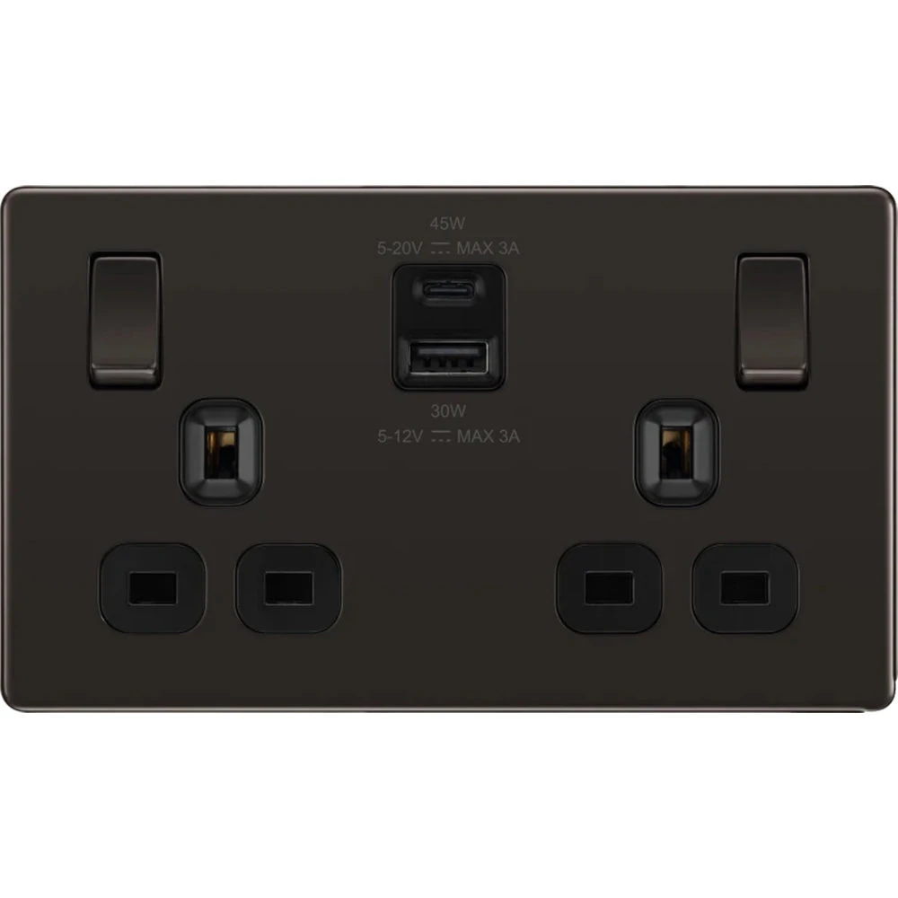 BG Nexus Screwless Black Nickel 13A Double USB Socket 45W A+C FBN22UAC45B 3 BG Nexus Screwless Black Nickel 13A Double USB Socket 45W A+C FBN22UAC45B
