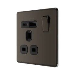 BG Nexus Screwless Black Nickel 13A Single USB A+C Socket FBN21UAC18B 7 BG Nexus Screwless Black Nickel 13A Single USB A+C Socket FBN21UAC18B -RS Electrical Supplies BG Nexus Screwless Black Nickel Single USB Socket FBN21UAC18B Available from RS Electrical angle