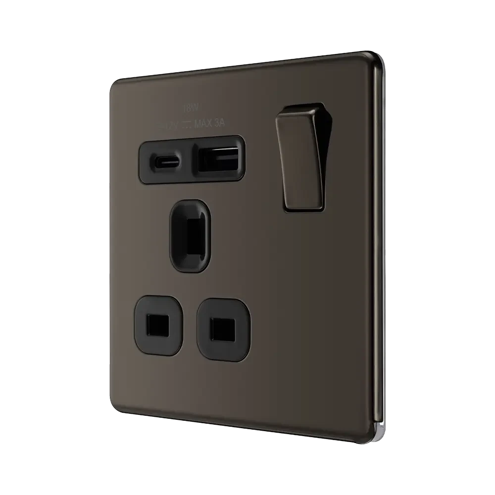 BG Nexus Screwless Black Nickel 13A Single USB A+C Socket FBN21UAC18B 4 BG Nexus Screwless Black Nickel 13A Single USB A+C Socket FBN21UAC18B - Image 2