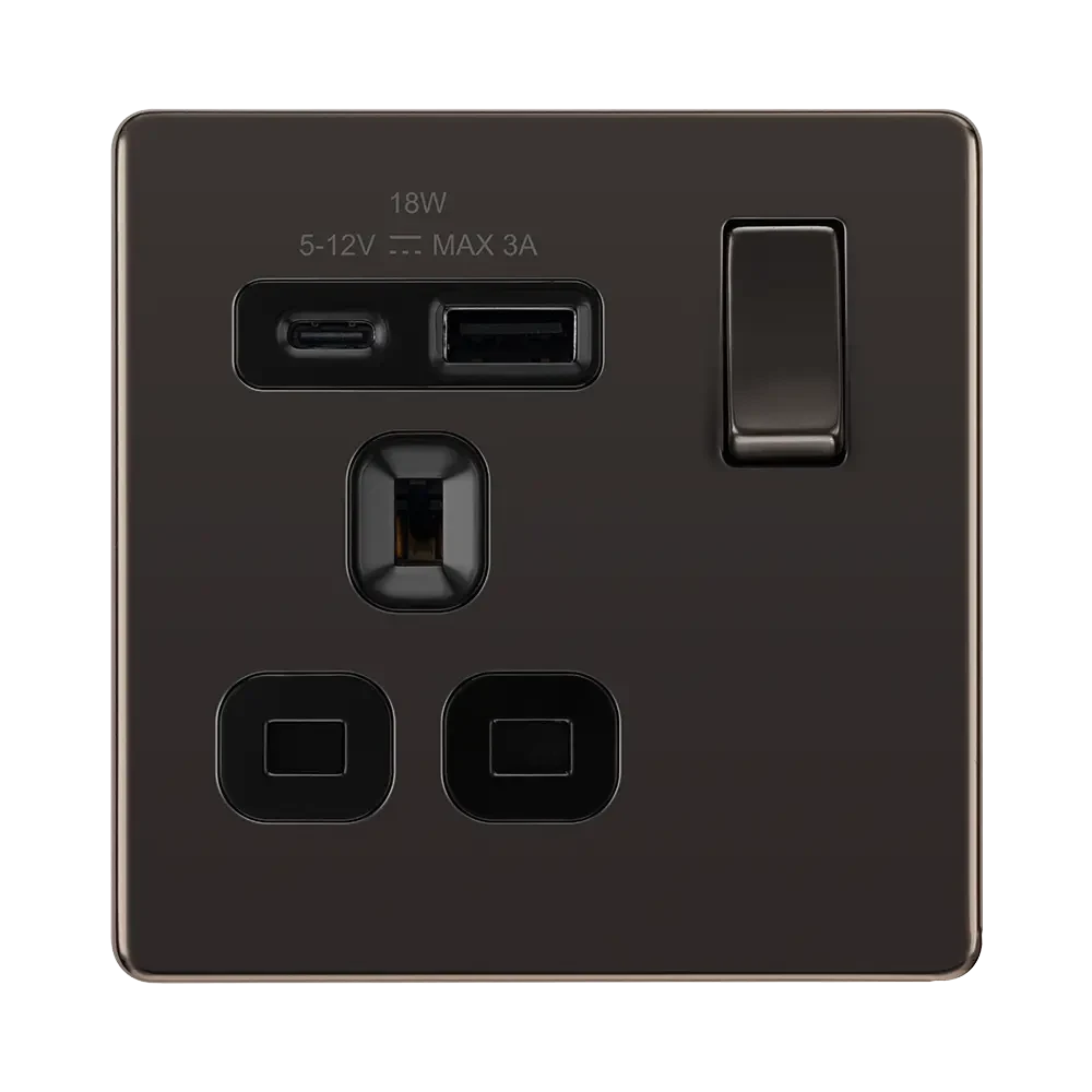 BG Nexus Screwless Black Nickel 13A Single USB A+C Socket FBN21UAC18B 3 BG Nexus Screwless Black Nickel 13A Single USB A+C Socket FBN21UAC18B