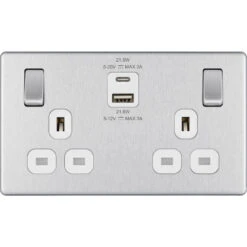 BG Nexus Screwless Brushed Steel 13A Double USB 22W A+C Ports FBS22UAC22W