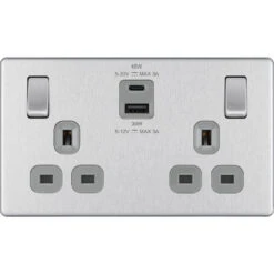 BG Nexus Screwless Brushed Steel 13A Double USB 45W A+C Ports FBS22UAC45G