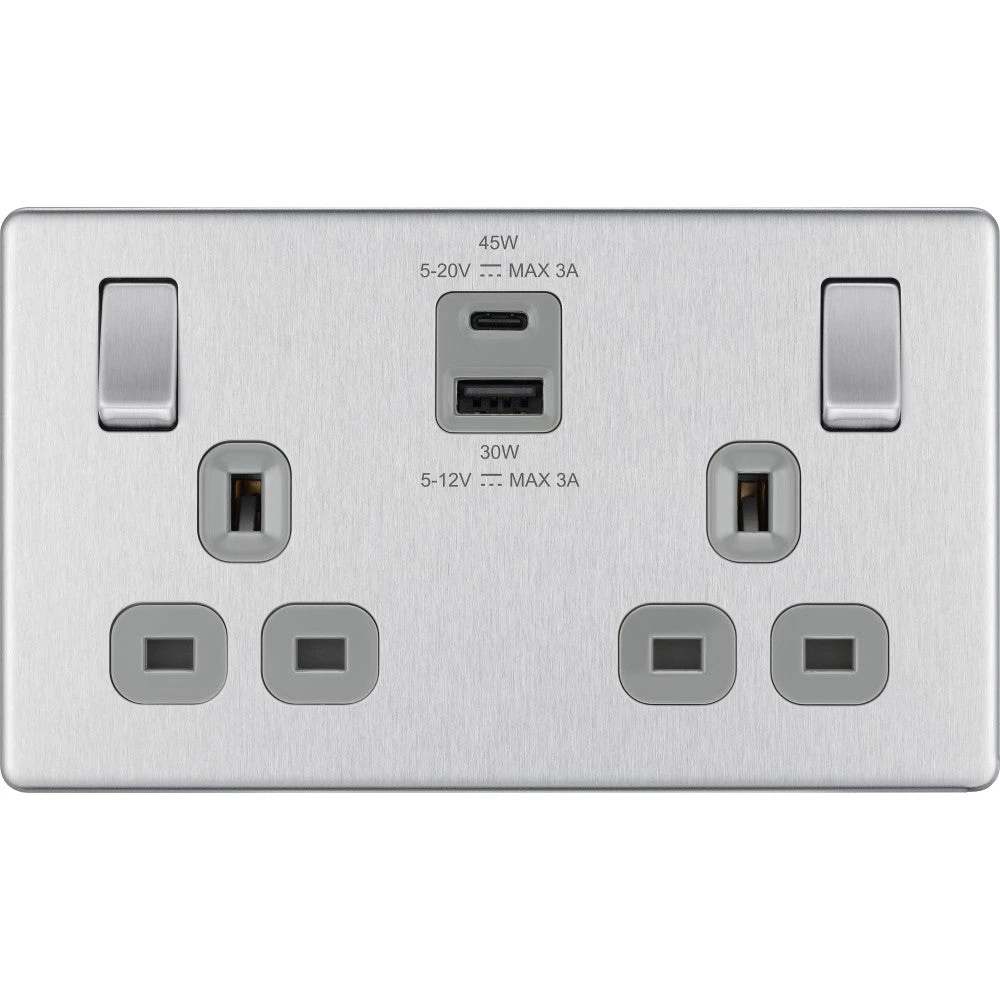 BG Nexus Screwless Brushed Steel 13A Double USB 45W A+C Ports FBS22UAC45G 3 BG Nexus Screwless Brushed Steel 13A Double USB 45W A+C Ports FBS22UAC45G