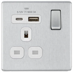 BG Nexus Screwless Brushed Steel 13A Single USB A+C 18W Socket FBS21UAC18W