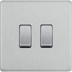 BG Nexus Screwless Brushed Steel 2G Intermediate Light Switch FBS2GINT